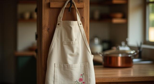 Hand-embroidered chef's apron