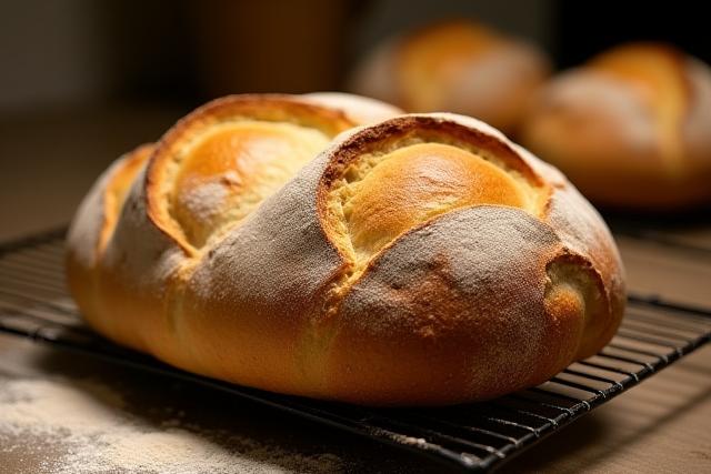 Artisan sourdough bread on a cooling rack
