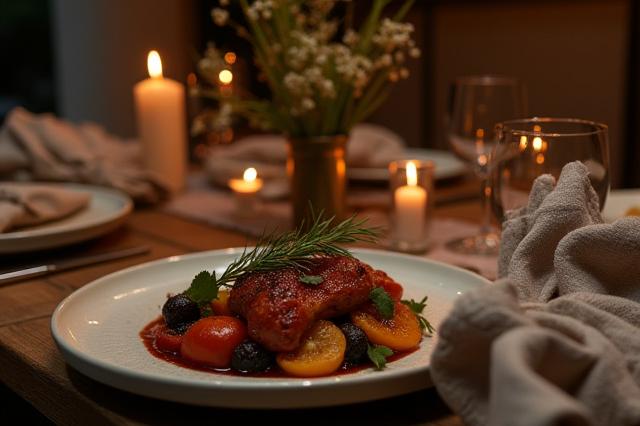 A beautifully arranged dinner setting with naturally dyed textile napkins