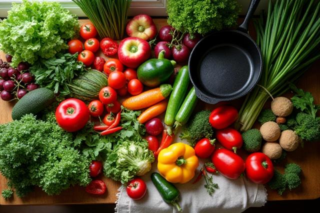 A rustic table laden with ingredients for regional American cuisine